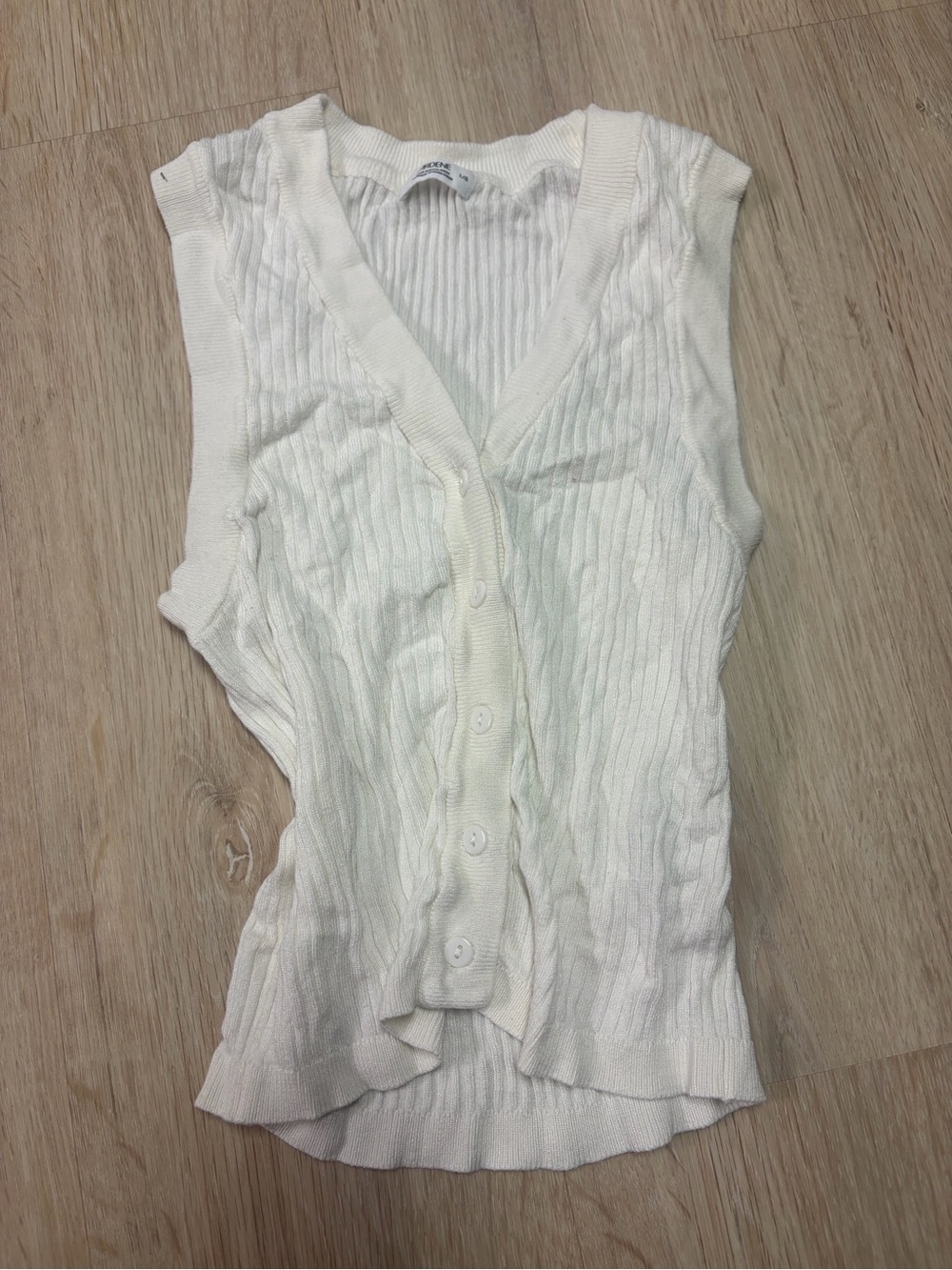 Sleeveless White Ribbed Button-Front Knit Top